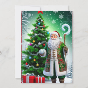 Festive Santa Claus Beside Decorated Tree Invitation