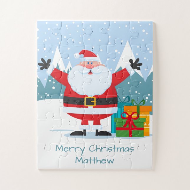 Festive Santa Claus Cartoon Winter Personalized Jigsaw Puzzle (Vertical)