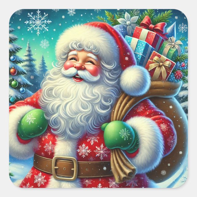 Festive Santa Claus Cozy Winter Gift Idea 🎄✨ Square Sticker (Front)