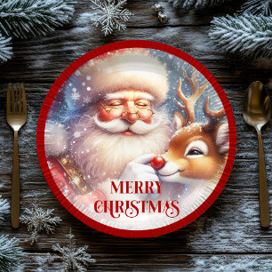 Festive Santa Claus Funny Christmas Kids Paper  Plate