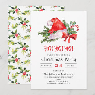Festive Santa Claus Hat Holiday Christmas Party Invitation