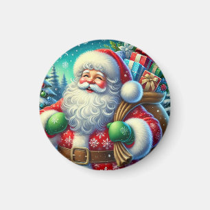Festive Santa Claus Holding a Gift Sack Magnet