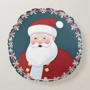 Festive Santa Claus Holiday Christmas Cheer 🎅 Round Pillow