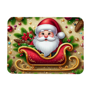 Festive Santa Claus in Sleigh Magnet