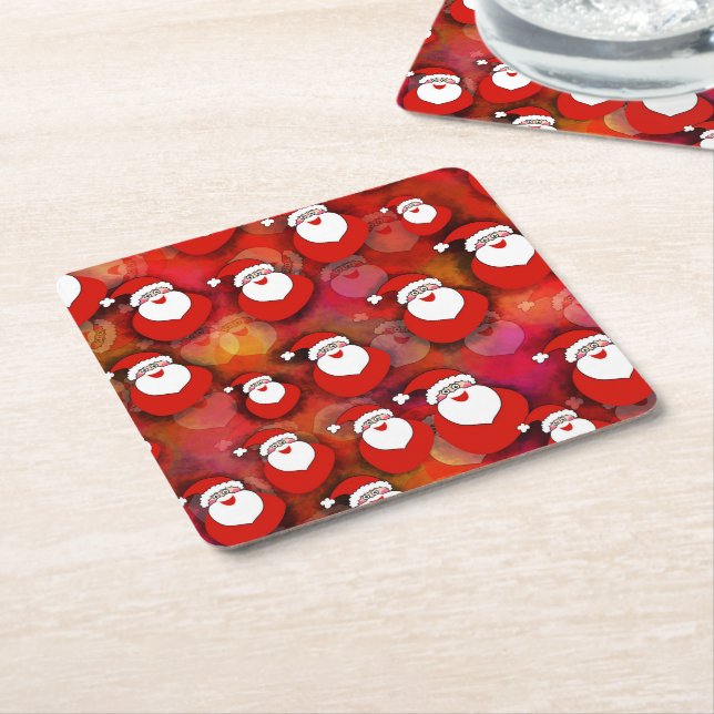 Festive Santa Claus Pattern Square Paper Coaster (Angled)