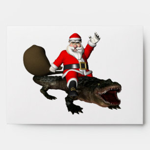Festive Santa Claus Riding An Alligator Envelopes