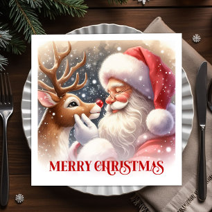 Festive Santa Claus Rudolph Christmas Party Dinner Napkin