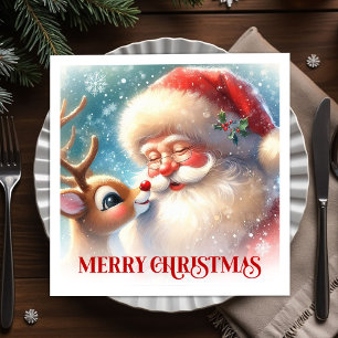Festive Santa Claus Rudolph Holiday Napkins Dinner