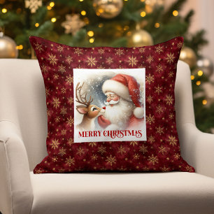 Festive Santa Claus Rudolph Holiday Pillow 