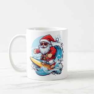 Festive Santa Claus Surfing Christmas Waves Coffee Mug