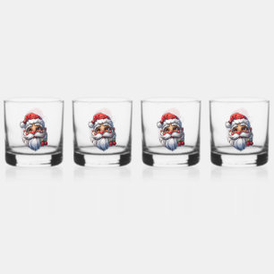Festive Santa Claus Whiskey Glasses - Set of 4