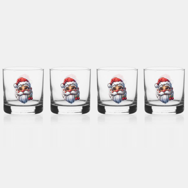 Festive Santa Claus Whiskey Glasses - Set of 4 (Front)