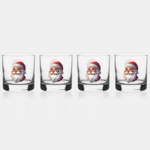 Festive Santa Claus Whiskey Glasses - Set of 4