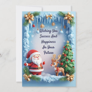 Festive Santa Claus with Christmas Tree Holiday Card