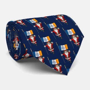 Festive Santa Claus With Flag Of New York City Tie