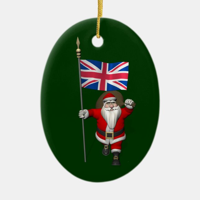 Festive Santa Claus With Flag Of The UK Ceramic Ornament (Front)