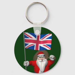 Festive Santa Claus With Flag Of The UK Keychain