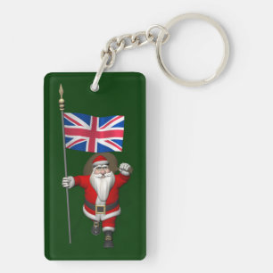 Festive Santa Claus With Flag Of The UK Keychain