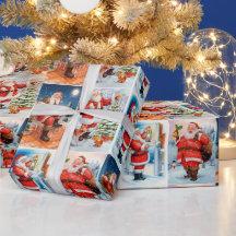 Festive Santa Collage Wrapping Paper