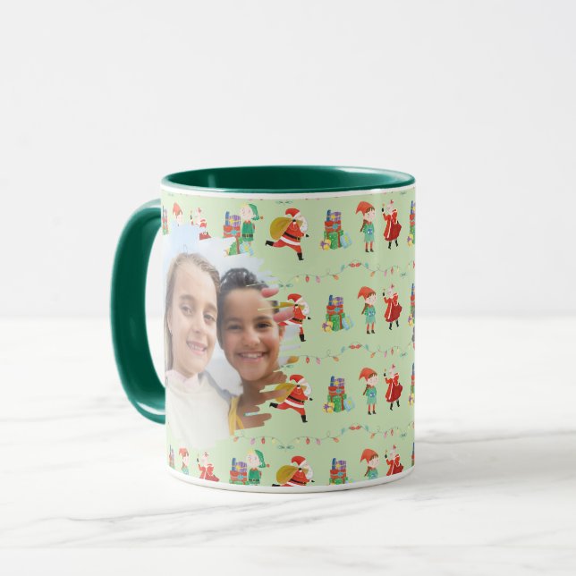 Festive Santa & Elf Photo Mug - Perfect Xmas Gift (Front Left)