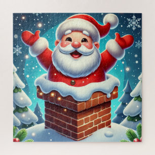 Festive Santa Emerging from Chimney Jigsaw Puzzle