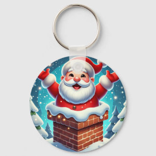 Festive Santa Emerging from Chimney Keychain