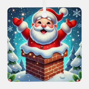 Festive Santa Emerging from Chimney Metal Ornament