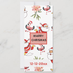 Festive Santa, Flamingo & Pink Floral Pattern Invitation