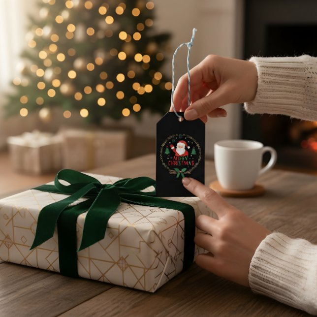 Festive Santa Golden Wreath Christmas Gift Tag (Creator Uploaded)