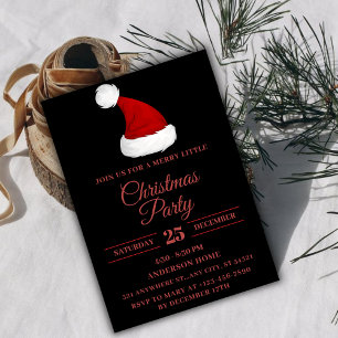 Festive Santa Hat, Black red Christmas Party Invitation