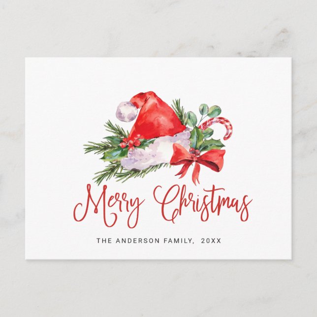 Festive Santa Hat Christmas Greeting Holiday Postc Postcard (Front)