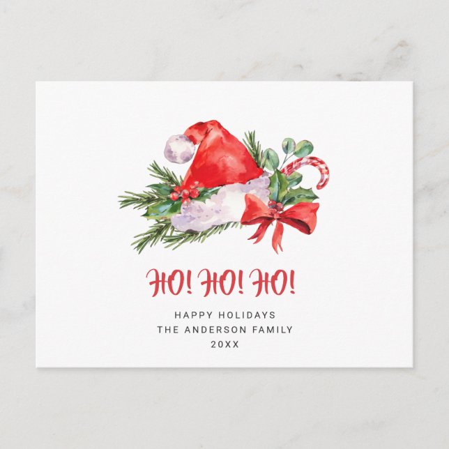 Festive Santa Hat Christmas Greeting Holiday Postcard (Front)