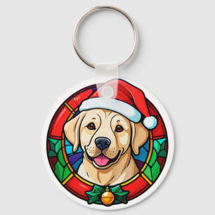 Festive Santa Hat Dog Cartoon Keychain