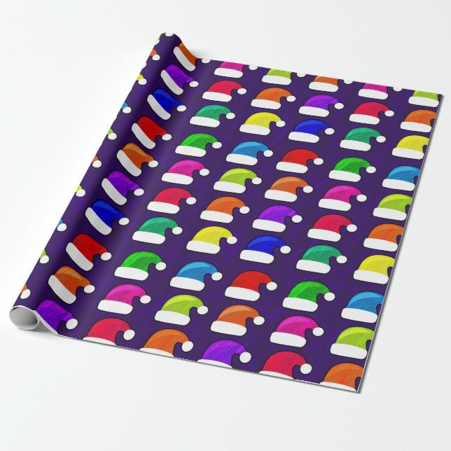 Festive Santa Hat Holiday Christmas Wrapping Paper (Unrolled)