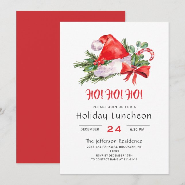Festive Santa Hat Holiday Luncheon Christmas Party Invitation (Front/Back)