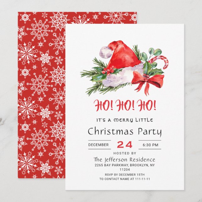 Festive Santa Hat Merry Christmas Little Party Invitation (Front/Back)