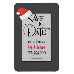 Festive Santa Hats,  Grey/ Save the Date Wedding Magnet