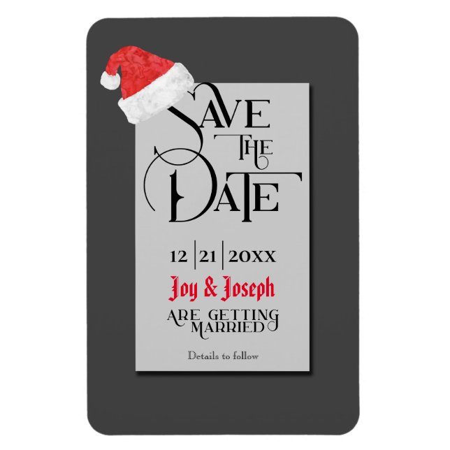 Festive Santa Hats,  Grey/ Save the Date Wedding Magnet (Vertical)