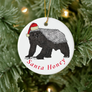 Festive Santa Honey Badger Badass Christmas Animal Ceramic Ornament