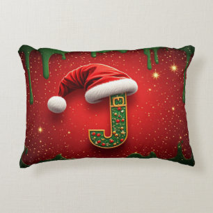 Festive Santa Letter J Red Hat Belt Accent Pillow