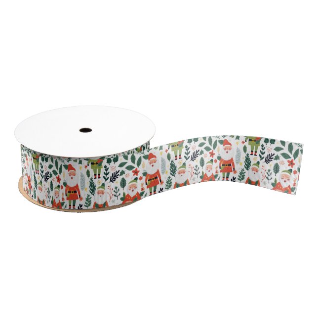 Festive Santa Pattern Grosgrain Ribbon (Spool)