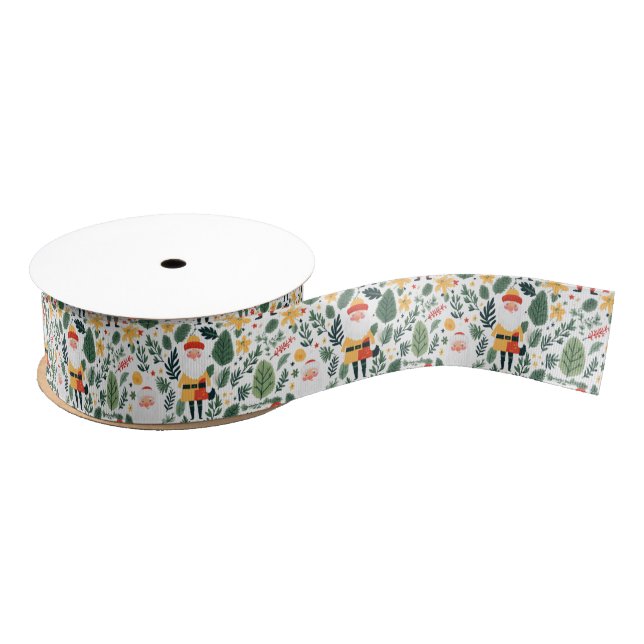 Festive Santa Pattern Grosgrain Ribbon (Spool)