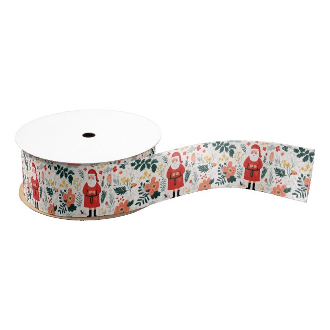 Festive Santa Pattern Grosgrain Ribbon (Spool)