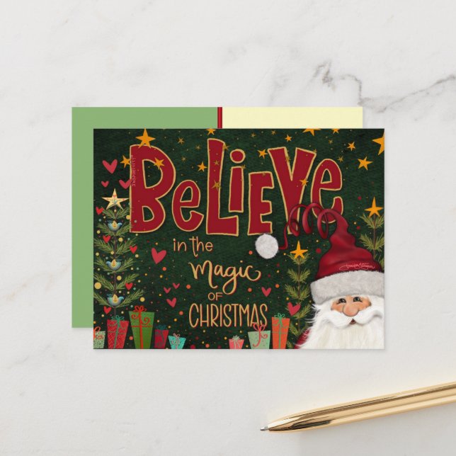 Festive Santa Presents Believe Inspirivity  Postcard (Front/Back In Situ)