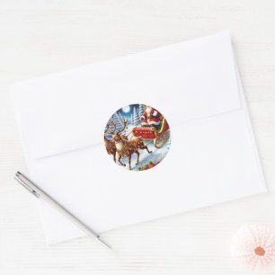 Festive Santa reindeer sleigh Christmas Classic Round Sticker