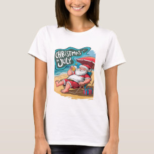 Festive Santa Relaxing on Beach T-Shirt