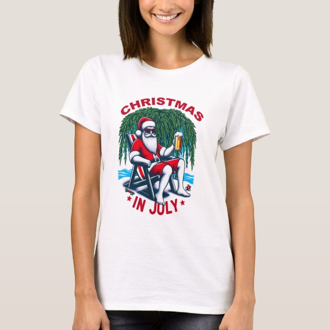 Festive Santa Relaxing With a Cold Brew T-Shirt (Front)