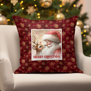 Festive Santa Rudolph Holiday Pillow Xmas Decor