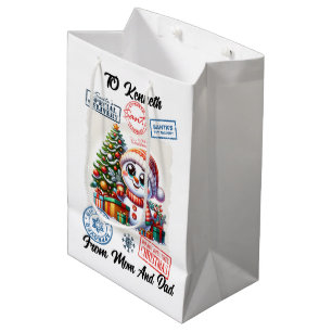 Festive Santa Sack With Holiday Snowman Medium Gift Bag