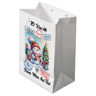 Festive Santa Sack With Playful Holiday Snowman Medium Gift Bag